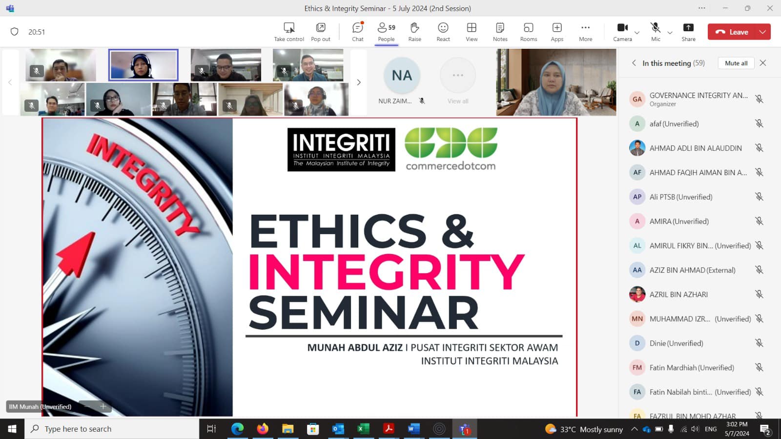 Seminar Ethics & Integrity untuk Commerce Dot Com Sdn Bhd (CDC)